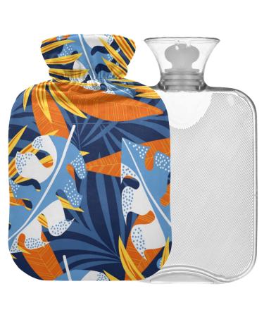 Naanle hot hot water bottle with cover palm leaf tropical transparent hot water bottle hot water bottle for back pain relief handfoot warmer neck heat and cold therapy 1l