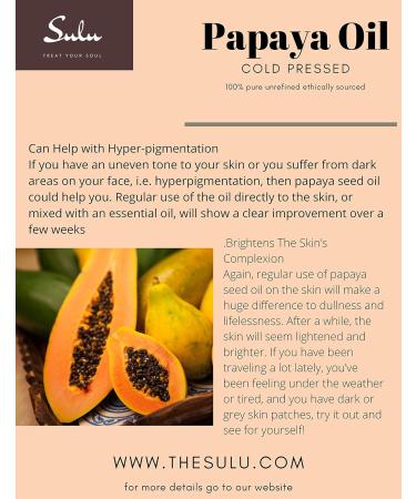 SULU ORGANICS 100% Pure Cold Pressed Papaya Seed Oil - Unrefined 8 fl. oz | International Shipping Available - Buy Online on GoSupps.com