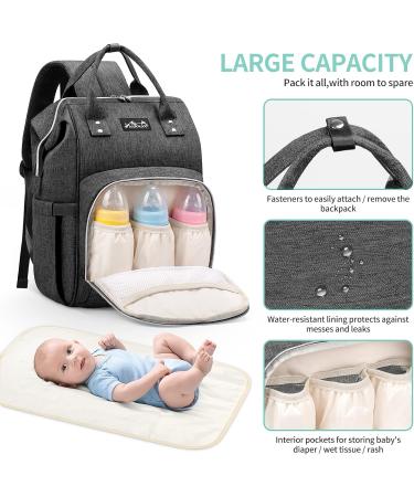 Viedouce Baby Diaper Backpack Bag - Waterproof Large Capacity Multi-Functional with Diaper Support & Stroller Straps - Dark Gray - Buy Online on GoSupps.com