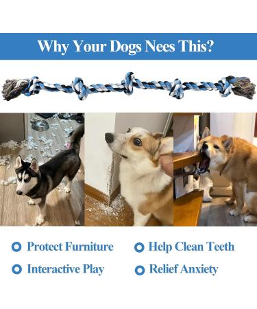 Sanheer Dog Rope Toys for Aggressive Chewers Tough Rope Chew Toys for Large and Medium Dog 3 Feet 5 Knots Indestructible Cotton Rope for Large Breed Dog Tug of War Dog Toy Teeth Cleaning (A) 1 PACK Extral Large Rope Toy - Buy Online on GoSupps.com