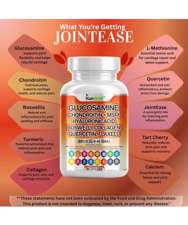 Kun Shafi Glucosamine Chondroitin MSM Supplement with Hyaluronic Acid, Collagen, Boswellia, Turmeric, Quercetin & Flaxseed Joint Support Complex for Mobility & Flexibility for Men & Women 90 ct - Buy Online on GoSupps.com
