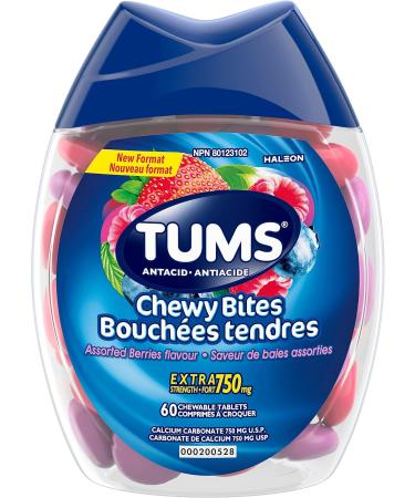 TUMS Extra Strength Smoothies for Heartburn Relief Assorted Fruit 140 tablets & Chewy Bites Assorted berries flavour Antacid for Heartburn Relief 60 Count - Buy Online on GoSupps.com