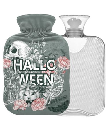 Naanle Rose Skull Halloween hot water bottle with cover Transparent hot water bottle Handfoot Warmer Heading bag for pain relief heat and cold therapy 1L