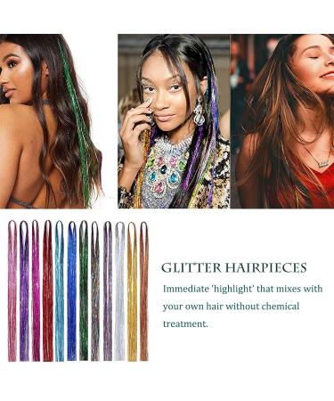 12 Colors Glitter Hair Strands | Lametta Hair Extensions for Women | 90cm Cosplay & Party Essentials - Buy Online on GoSupps.com