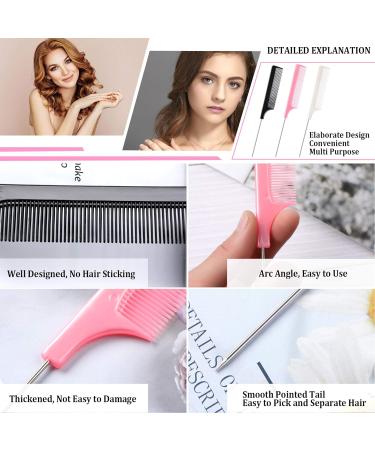 3 Pcs Rat Tail Combs - Stainless Steel Handle Fine Tooth Hairdressing Comb Set for Women Barber - White Pink Black - Buy Online on GoSupps.com