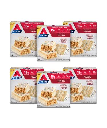 Atkins Birthday Cake Protein Meal Bar. Crispy & Creamy with Real Almond Butter. Keto-Friendly, 5 Count (Pack of 6)