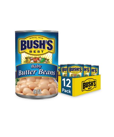BUSH'S BEST Canned Baby Butter Beans (Pack of 12), Source of Plant Based Protein and Fiber, Low Fat, Gluten Free, 15.5 oz