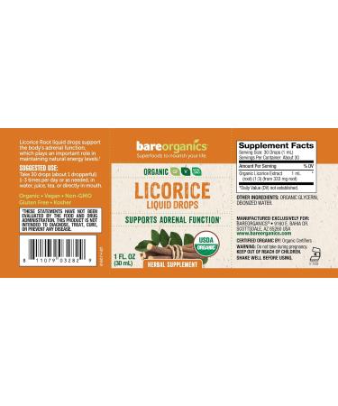 BareOrganics Licorice Root Liquid Drops - 1 Ounce Herbal Supplement - Buy Online on GoSupps.com