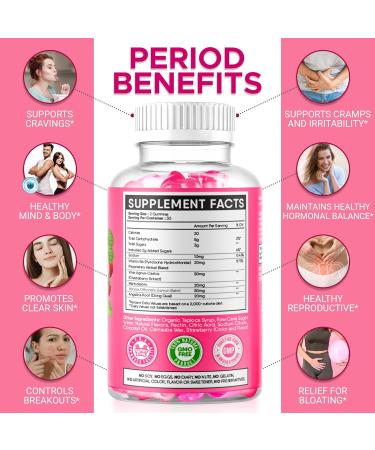 PMS Gummies for Women & Teens - Effective PMS Vitamins for Cramping Bloating & Mood Swings - Strawberry Flavor 60 Count - Made in the USA - Buy Online on GoSupps.com