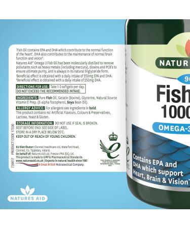 Natures Aid Fish Oil 1000mg High Strength Omega-3 Supplement with DHA & EPA Supports Heart Brain Vision Immune & Joint Health Non-GMO High Strength Natural Fish Oil 90 Softgel Capsules Fish Oil 1000mg 90 Softgels - Buy Online on GoSupps.com