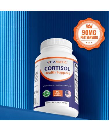 Vitamatic Cortisol Health Support - 90 Veggie Capsules - Made with Adaptogenic Blend with Ashwagandha Rhodiola Magnolia L-Theanine Phosphatidylserine 90 Count (Pack of 1) - Buy Online on GoSupps.com