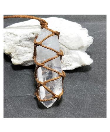 Natural Crystal Rough Natural Crystal Rough Natural White Amethyst Quartz Crystal Column Pendant Stone Reiki Hangings Craft with Weave Rope