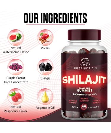 1000 mg Premium Himalayan Shilajit Gummies for Men and Women | Sugar-Free Organic | Non-GMO | Vegan-Friendly | Energy & Focus Boost - Immune Support | 60 Gummies 60 Count (Pack of 1) - Buy Online on GoSupps.com