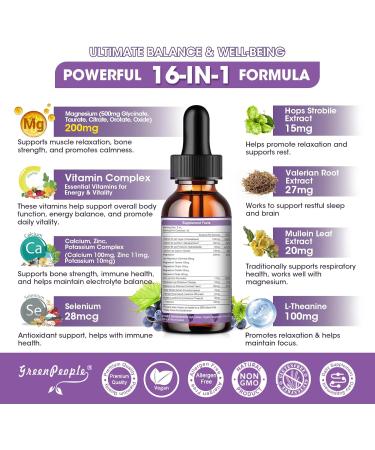 GREENPEOPLE Magnesium Glycinate Liquid Drops - 1000mg 5-in-1 High Absorption Liquid Magnesium for Sleep with D3/K2/B6 | Fast-Acting Bone Muscle & Sleep | Sugar-Free Grape Flavor 2fl Oz Grape 2 Fl Oz (Pack of 1) - Buy Online on GoSupps.com