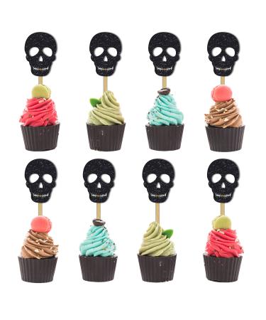 Seyal Birthday Party Decoration Black Skull Cupcake Topper Small