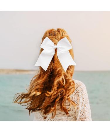 White Jumbo Bow Clip with Tails - Elegant Hair Accessory for Women - Buy Online on GoSupps.com