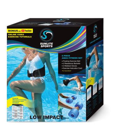 Sunlite Sports High-Density EVA-Foam Dumbbell Set, Water Weight, Swim Belt, Soft Padded, Water Aerobics, Aqua Therapy, Pool Fitness, Water Exercise Aqua Fitness Complete Set With Instructional Videos