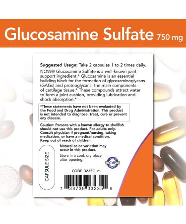 Now Foods Glucosamine Sulfate 750 mg - 120 Capsules | Joint Support Supplement - Buy Online on GoSupps.com