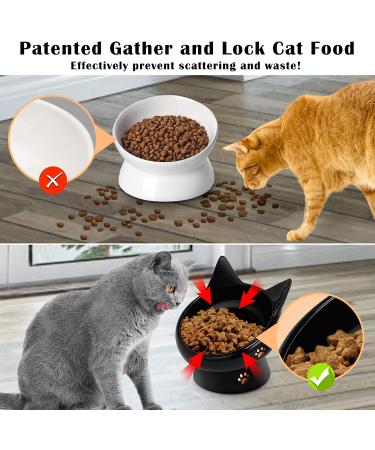 Ceramic Cat Bowls Set - Anti Vomiting, Tilted, Elevated - For Cats and Small Dogs - Protects Pet's Spine - Dishwasher & Microwave Safe - 2 Pack Black-White - Buy Online on GoSupps.com