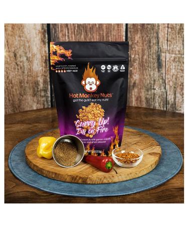 Curry Up! Hot Monkey Nuts: Roasted Peanuts with Garam Masala, Tomato, Buttermilk and Ghost Pepper - Non-GMO, Gluten Free, Spicy Individual Packs - Buy Online on GoSupps.com