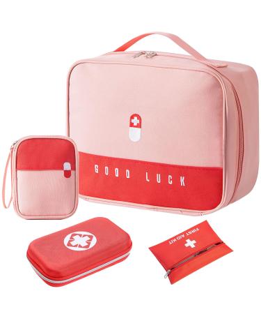 4Stk medication bag medication bag travel pharmacy large capacity waterproof emergency pocket empty. First aid pocket medicine storage bag for home office travel (pink)
