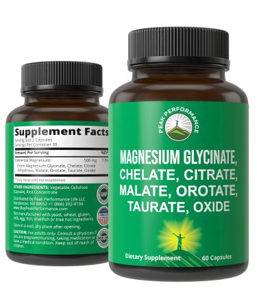 Magnesium Glycinate + Citrate + Malate + Chelate + Orotate + Taurate + Oxide. 7 Forms of Magnesium Complex. 500mg Supplement Capsules for Women & Men. 2 Pills for Sleep Leg Cramps Muscles