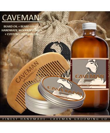 Caveman Beard Oil and Beard/Mustache Balm Wax Handmade Comb Set in Island Breeze Scent 1oz oil 1oz balm comb