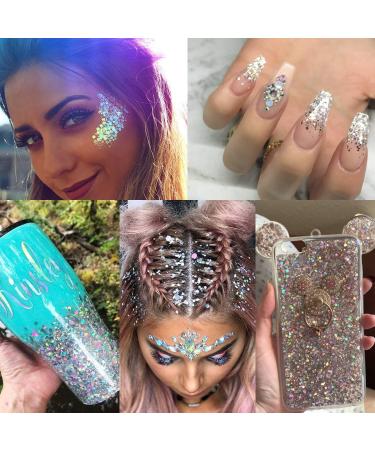 Silver Holographic Chunky Glitter Set for Festival Party - 14g Glitter + Glue Gel - Beauty Rave Accessories - Buy Online on GoSupps.com
