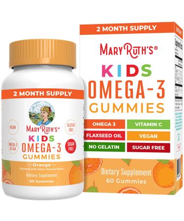 MaryRuth Organics Vegan Omega 3 Gummies for Kids 2+ 2 Month Supply Sugar Free Omega 3 Supplement with Vitamin C Flaxseed Oil Immune Support Essential Nutrient ALA No Fish Taste 60 Count