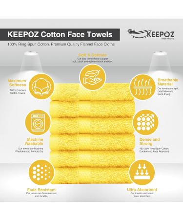 KEEPOZ 24-Pack 100% Cotton Wash Cloths Set - Soft, Fluffy, Highly Absorbent | Fade Resistant Essential Towels for Bathroom, Gym, Spa - Lemon - 12x12 inches - Buy Online on GoSupps.com
