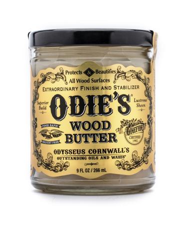 Odie's Wood Butter in a 9 Ounce Glass Jar for Finishing Top Coats and Added Layer of Surface Protection