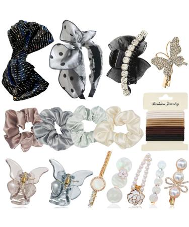 30 Pcs Hair Accessories for Women Girls  Scrunchies and Hair Clips Set  Butterfly Hair Clips  Silk Scrunchies  Elastic Hair Ties  Large Claw Clips  Big Bow Hair Barrettes  Hair Styling Accessories Hair Bands for Women's ...