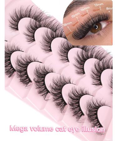 False Eyelashes Wispy Cat Eye Lashes Russian Strip Lashes That Look Like Extensions Fox Eye Lashes D Curl Fake Lashes Pack 7 Pairs by Goddvenus E-cat eye - Buy Online on GoSupps.com