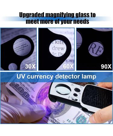 Gunoff 30X 60X 90X Jewelry Loupe with LED Light - Illuminated Magnifier for Gems, Coins, Stamps, Plants, Watch, Rocks - Foldable Pocket Magnifying Glass with UV Black Light - Buy Online on GoSupps.com