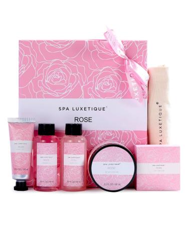 Spa Luxetique Spa Kit for Women, Rose Spa Gift Set, Relaxing Home Spa Kits, Spa Gifts for Women Includes Body Lotion, Shower Gel, Bubble Bath, Hand Cream
