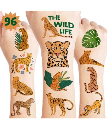 8 Sheets (96PCS) Cheetah Tattoos Temporary Jungle Theme Birthday Party Supplies Favors Decorations Tattoo Stickers For Boys Girls Gifts Classroom School Prizes Rewards - Buy Online on GoSupps.com