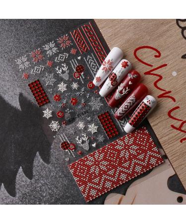 JMEOWIO 3D Embossed Christmas Glitter Nail Art Stickers Decals Self-Adhesive 5D Snowflake Xmas Winter Holiday Silver Red Nail Supplies Nail Art Design Decoration Accessories 4 Sheets - Buy Online on GoSupps.com