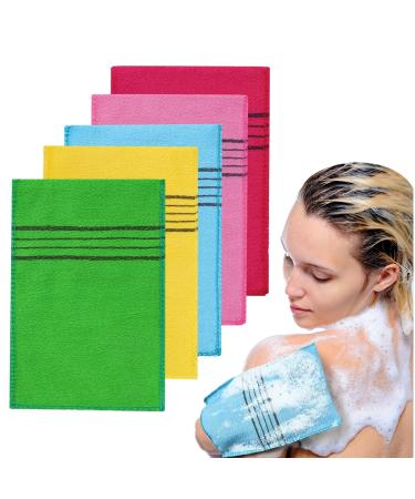 URAQT 5Pcs Asian Exfoliating Gloves Dual-Sided Korean Exfoliating Gloves Body Scrub Glove Bath SPA Exfoliating Mitts Dead Skin Remover Gloves Deep Body Scrubber for Women and Men 5 Pcs