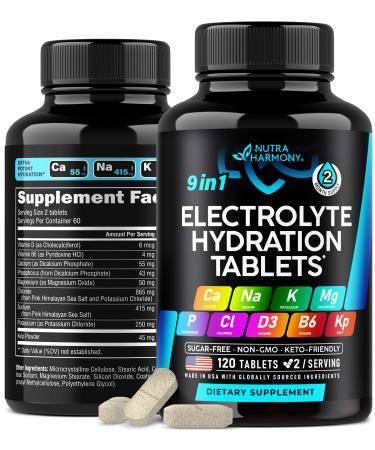 Electrolytes - Electrolyte Tablets with Magnesium Sodium Potassium Chloride Vitamins D3 & B6 Kelp Powder - Salt Pills - Made in USA - Oral Tablets as Capsules - Vegan & Keto Friendly - 120 Tabs