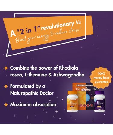 Rhoziva AM PM Rhodiola Rosea L theanine 200mg Ashwagandha Supplement 200mg 30:1 Extract Daytime Energy Supplement Stress Relief Mood Support. Night Time Sleep Support & Calming Supplement For Men & Women. Vitamin B12 Vitamin B6. 60 Capsules. - Buy Online on GoSupps.com
