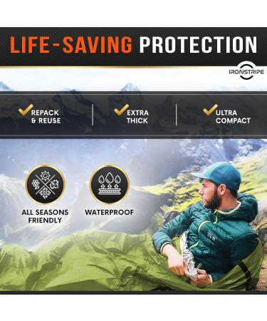 Ironstripe Bivy Sack XL Waterproof Survival Sleeping Bag with Whistle - Military Green - Buy Online on GoSupps.com
