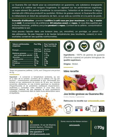  Amoseeds Organic Guarana Powder | Weight Control Energy Mental Boost | Premium Quality (Pack of 3 x 70g) - Buy Online on GoSupps.com