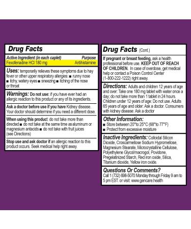 GenCare Allergy Relief Pills - Fexofenadine HCl 180mg | Non-Drowsy Antihistamine for Hay Fever & Seasonal Allergies | 100 Tablets for Indoor & Outdoor Allergy Relief - Buy Online on GoSupps.com