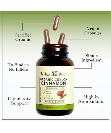 Herbal Roots Organic Ceylon Cinnamon Capsules | USDA Certified Organic - Non-GMO | 60 Organic Vegan Capsules - Buy Online on GoSupps.com
