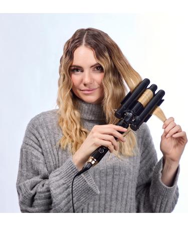 Tru Beauty Foldable 3 Barrel Curling Iron with LED Display - Quick Heat, Tangle-Free Cord - Automatic Hair Styling Tool for All Hair Types in Black - Buy Online on GoSupps.com