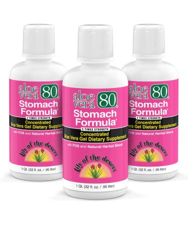 Lily Of The Desert Stomach Formula Aloe Vera 80 Gel - Concentrated Aloe Vera Juice with Slippery Elm Chamomile Peppermint and Ginger for Gut Health Heartburn Acid Reflux 32 Oz (Pack of 3)