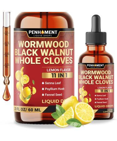 Penhoment 11in1 Wormwood Liquid Drops with Black Walnut Cloves, Vitamin C and D3 & 6 More - 2 FL OZ for 60 Days - Lemon Flavor