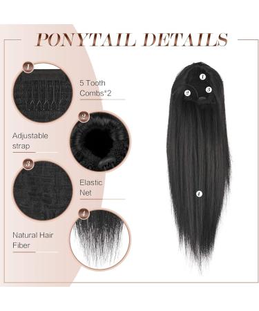 FESHFEN Straight Drawstring Ponytail Extension 14 inch Natural Black - Clip in Ponytail Extension for Women - Synthetic Hairpieces for Girls - Pack of 1 - Buy Online on GoSupps.com