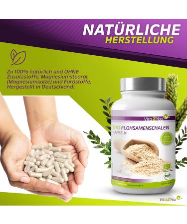 Vita2you Organic Psyllium Chapes Capsules - 360 Capsules 750mg Each - Premium Quality Psyllium Shells for Digestive Health - International Shipping Available - Buy Online on GoSupps.com