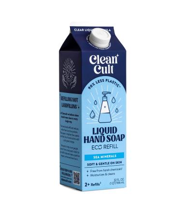 Cleancult Liquid Hand Soap Refills (32oz  1 Pack) - Hand Soap that Nourishes & Moisturizes - Liquid Soap Free of Harsh Chemicals - Paper Based Eco Refill  Uses 90% Less Plastic - Sea Minerals